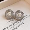 European and American silver needle winding circle pearl stud earrings temperament versatile minimalist earrings light luxury high-end earrings