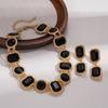 Square Circular Black Geometric Necklace Copper Dark Style Neck Chain Retro Black Earrings  Lady