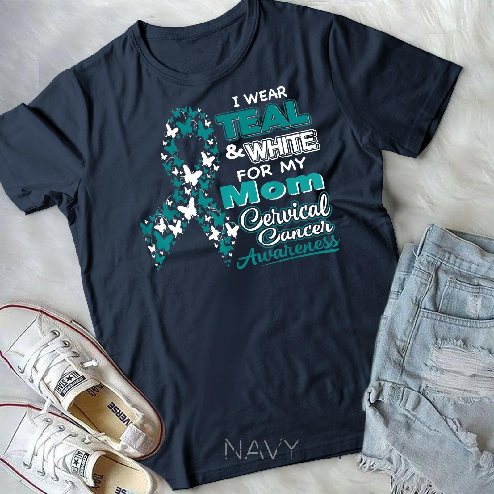 CERVICAL CANCER I Wear Teal White For My Mom Unisex Youth T-shirt L
