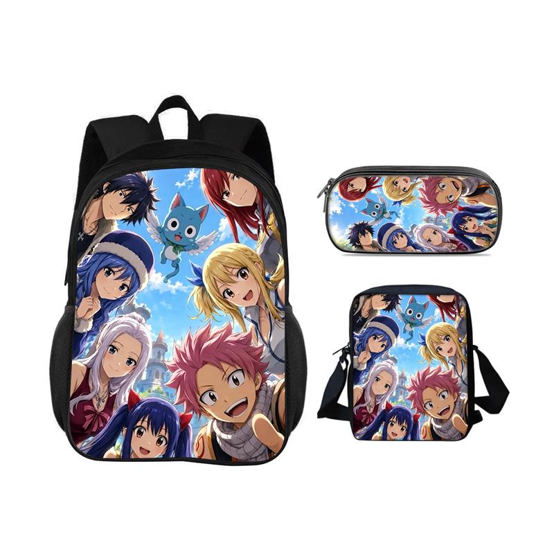 FAIRY TAIL Backpack Pen Bag Shoulder Bag 3Pcs Set Cartoon Anime Printed Student Boys and Girls New Large Capacity Versatile