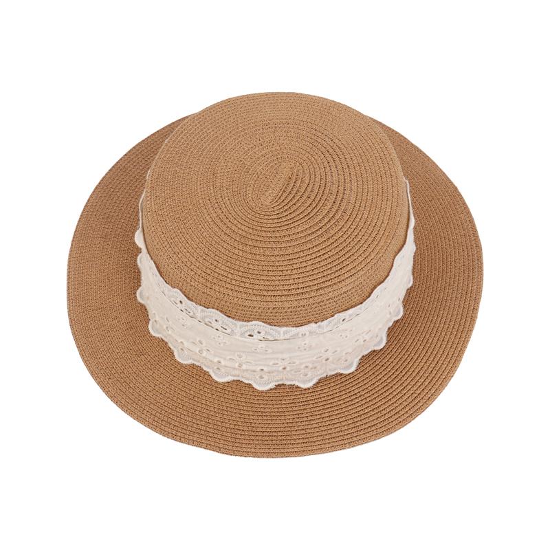 Lace Woven Flat Top Straw Hat Women's Summer Seaside Vacation Beach Sunshade Sun Hat