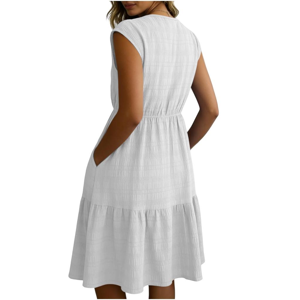 Women Short Sleeve Dress With Pockets Lightweight Casual Dresses