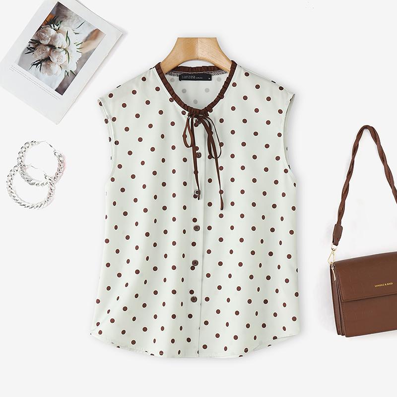 ZANZEA Women Casual Round Neck Sleeveless Polka Dot Print Tank Tops