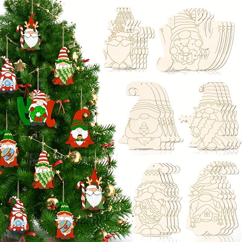 24 Stück Holz-Weihnachtswichtel-Anhänger für den Baum DIY Bastelset mit linierten Zeichnungen Perfekt für die Feiertags-Wohnungsdekoration für Weihnachten