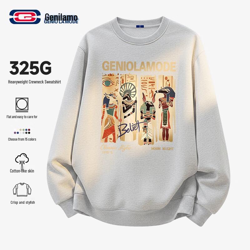 GENIOLAMODE Men s Retro Loose Fit Crew Neck Sweatshirt M