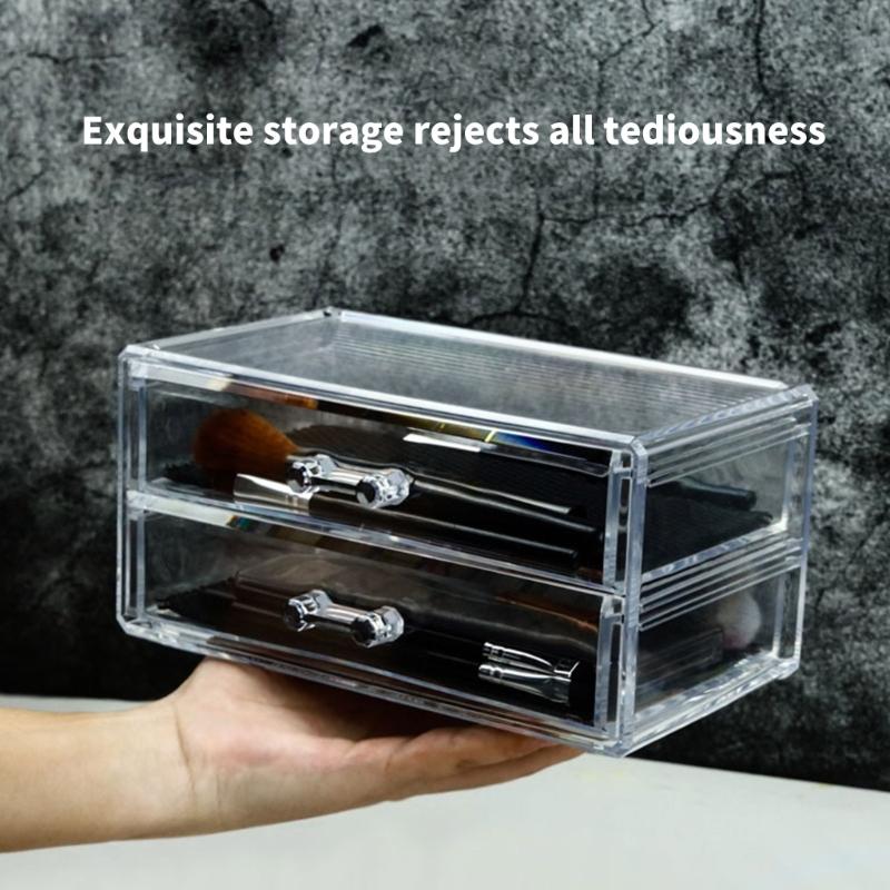 Clear 2 Drawer Makeup Storage Box Acrylic Cosmetic Organizers for Desk Tidying and Neat Jewelry Pens and Small Items