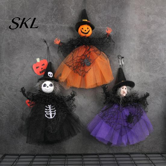 High-quality Halloween Decor Witch Doll Decoration, Spooky Ghost Pumpkin Hanging Decorative Statue with Gauze Skirt for Indoor Outdoor Party