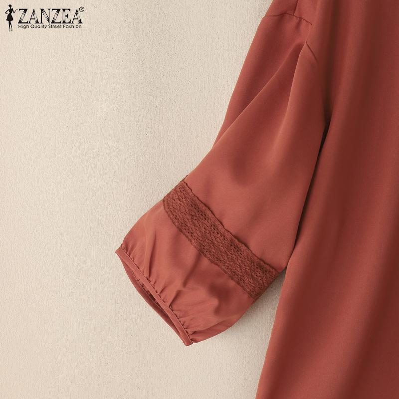 ZANZEA Women Casual Round Neck Loose Retro 3/4 Sleeve Blouse