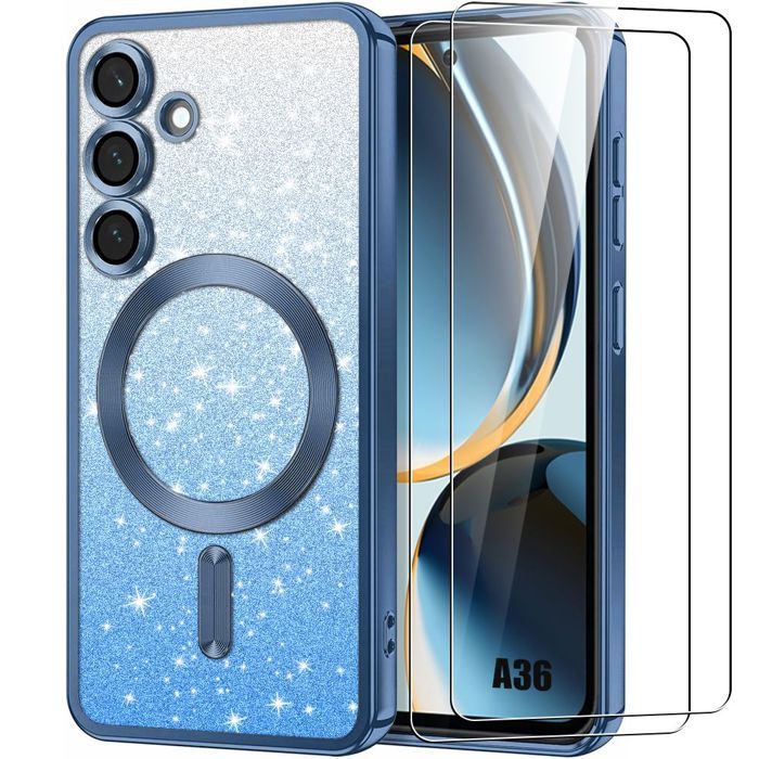 Coque de protection - BOOLING - pour Samsung Galaxy A36 5G - Silicone Souple - Paillette Bleue - Antichoc