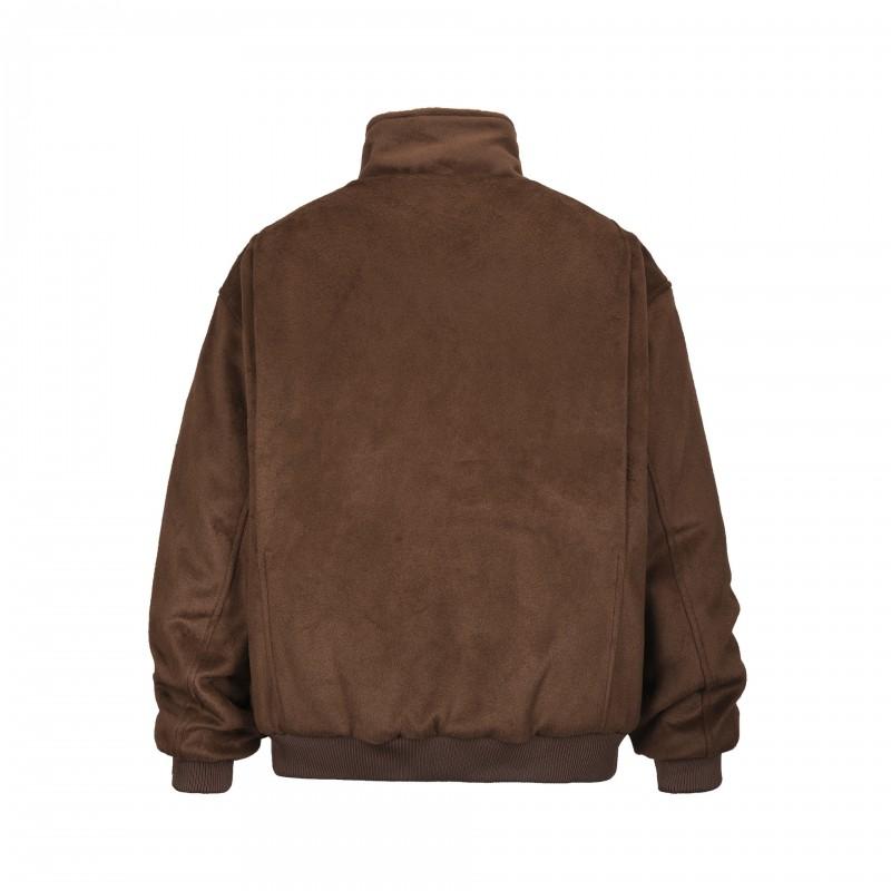 Mens Vintage Multi-Pocket Wool-Blend Short Jacket Stand Collar Zipper Loose Fit Brown Coat Fall Winter