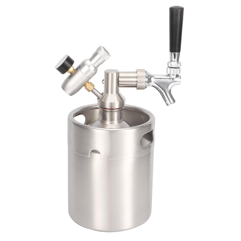 2L Stainless Steel Beer Keg Homebrew Keg System Kit with Carbonator Faucet Mini CO2 Regulator