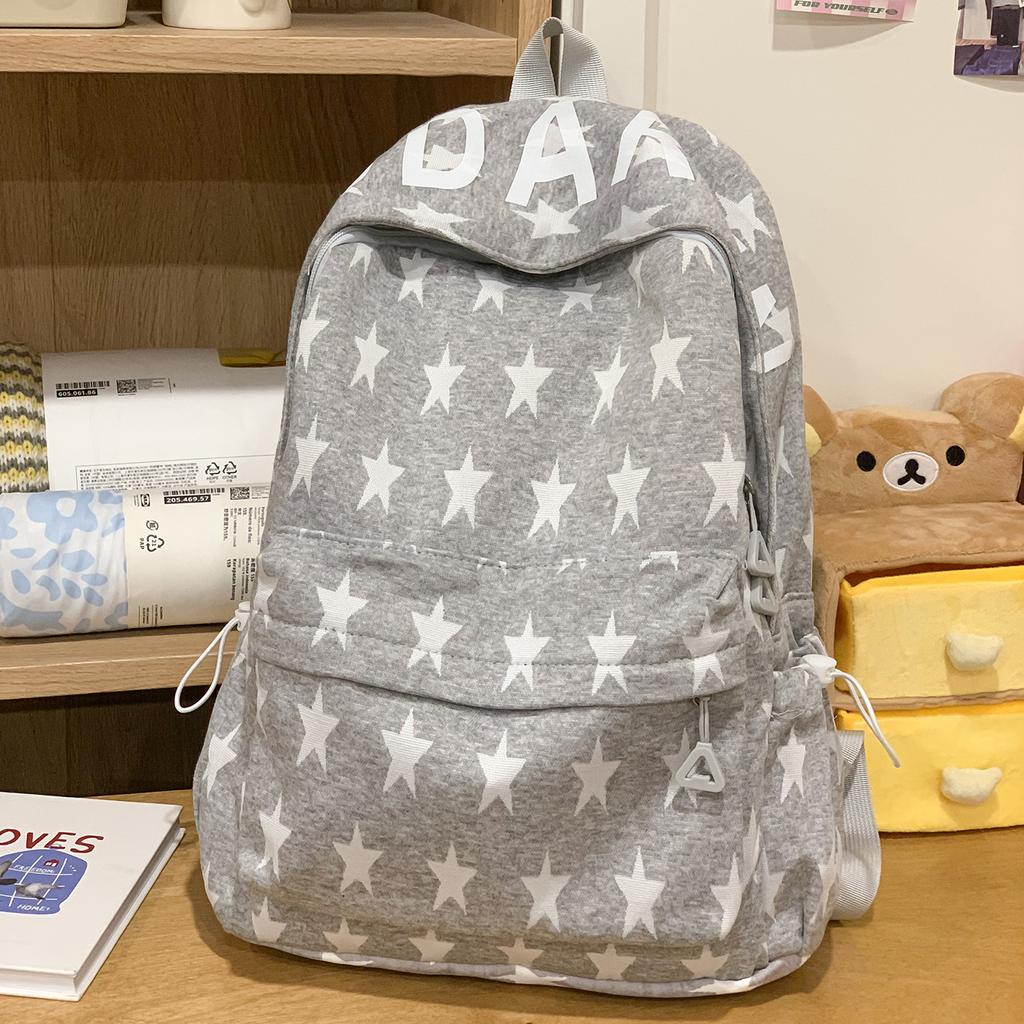 Schoolbag Sweet Cool Wind Light Gray White Star Full Print Backpack Couple Model Travel Shopping Student Party Class Daily Versatile Backpack
