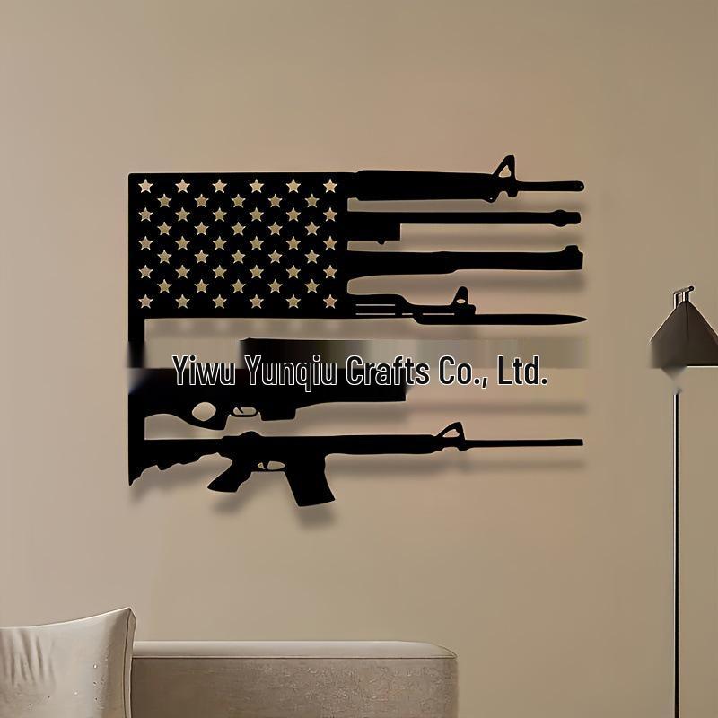 Patriotic American Flag and Gun Metal Wall Art Decor