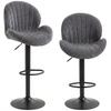 Set Of 2 Bar Stools Adjustable Height Swivel 360 Degree Padded Seat Backrest And Footrest Gray