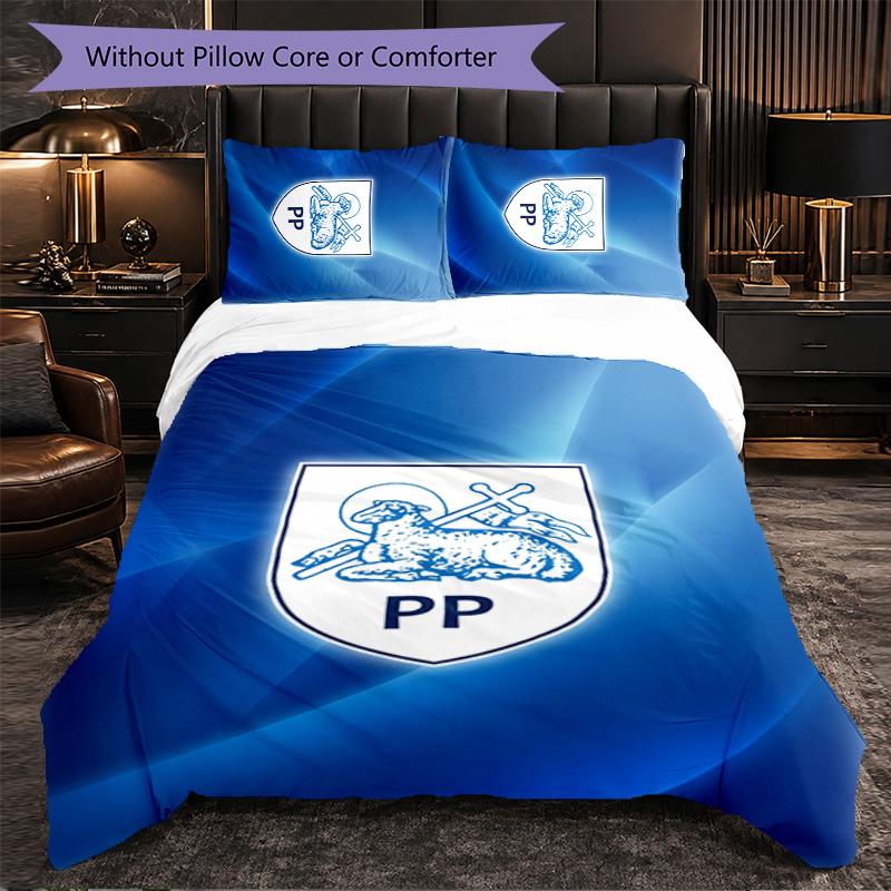 Preston North End Football 3 Piece Bedding Set Soft Duvet Cover Set with Pillowcases Printed Bedroom Decor Set for Home