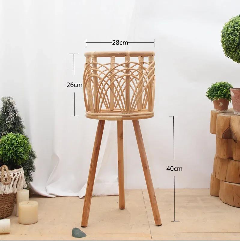 Indonesian Rattan Flower Rack Living Room Sofa Shelf Corner Plant Storage Stand Balcony Flowerpot Holder Elegant Storage Decor
