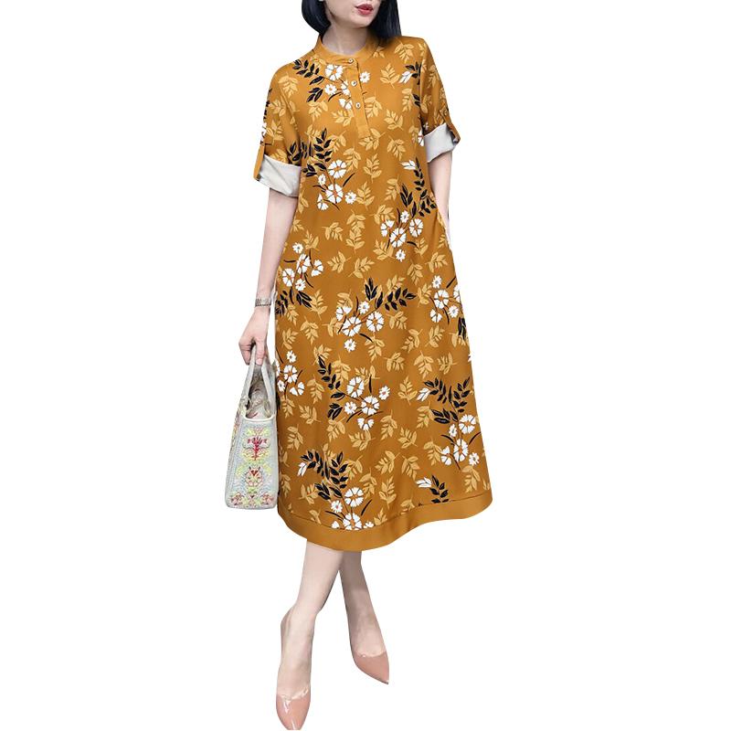 ZANZEA Women Casual Crew Neck 3/4 Sleeve Loose Floral Dress