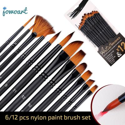 6/12 Pcs Nylon Brush Set for Students To Paint Acrylic Paint Pen Black Rod Children's Watercolor Pen Art Material Painting Brush