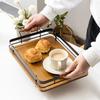 Rectangular Bamboo Wood Serving Tray with Metal Handles