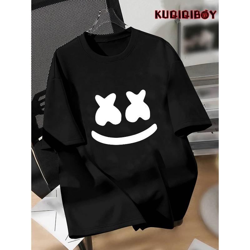 European Sizes Boys' Joyful Face Pattern Casual Summer Short-Sleeve Fashion Outdoor Sports T-Shirt Top. for Teenager