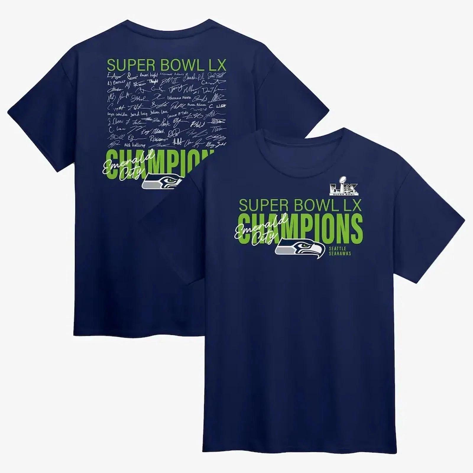 Seattle Seahawk Super 1Bowl LX Champions Signature Roster TShirt Unisex S-5XL M