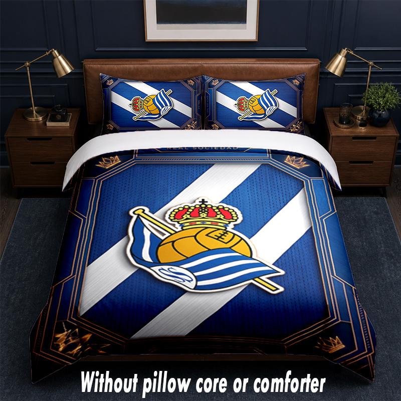 Real Sociedad FC Design Bed Bedding Set 1 Duvet Cover + 2 Pillowcases Soft Breathable Household Bed Linens
