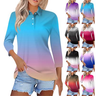 Women's Fashion Casual Lapel Short 3/4 Sleeve Printed Shirt Women's Button Up Tops