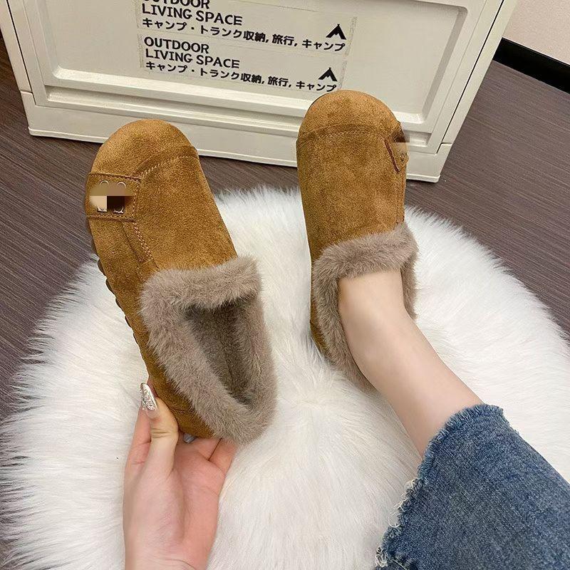 Retro Soft-soled Casual Fluffy Shoes for Women's Autumn and Winter New Non-slip One-pedal Warm and Velvet Beanie Cotton Shoes