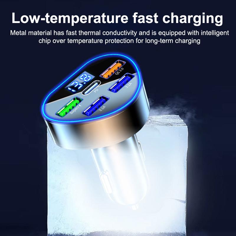 350W Car Phone Charger Usb Type C Super Fast Charge In Car With Led Voltage Monitor For Iphone Samsung Huawei Oneplus Vivo Oppo