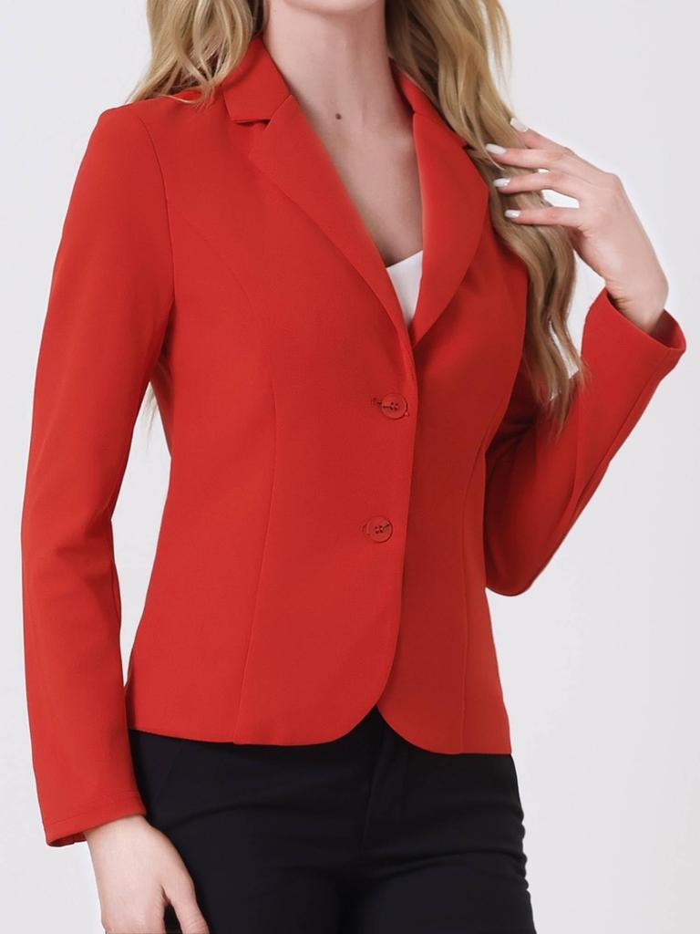 Allegra K Women's Suit Blazer, Stretch, Red, Size M, for Business, Commuting, and Office Use