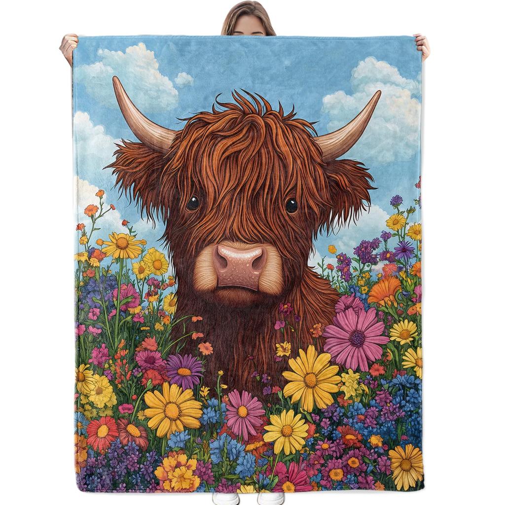 Cute Highland Cow Fleece Blanket Soft Cozy Farm Animal Flannel Throw Blanket for Farmhouse Bedroom Sofa Couch Outdoor Travel