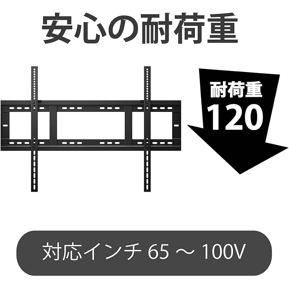 Asahiwood WALL FIT MOUNT TV Wall Mount Bracket, Standard, for 65-100 inch TVs, Black, 96cm (W) x 4.9cm (D) x 65cm (H), Fixed Type, VESA Compatible (20