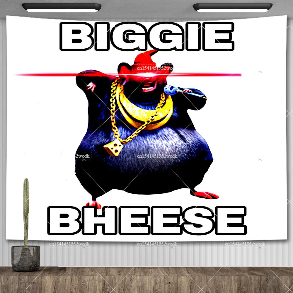 Biggie Cheese Meme Tapestry Kawaii Anime Rat Tapestry Wall Hanging Aesthetic Room Decor Banner Home Decoration Macrame Natal