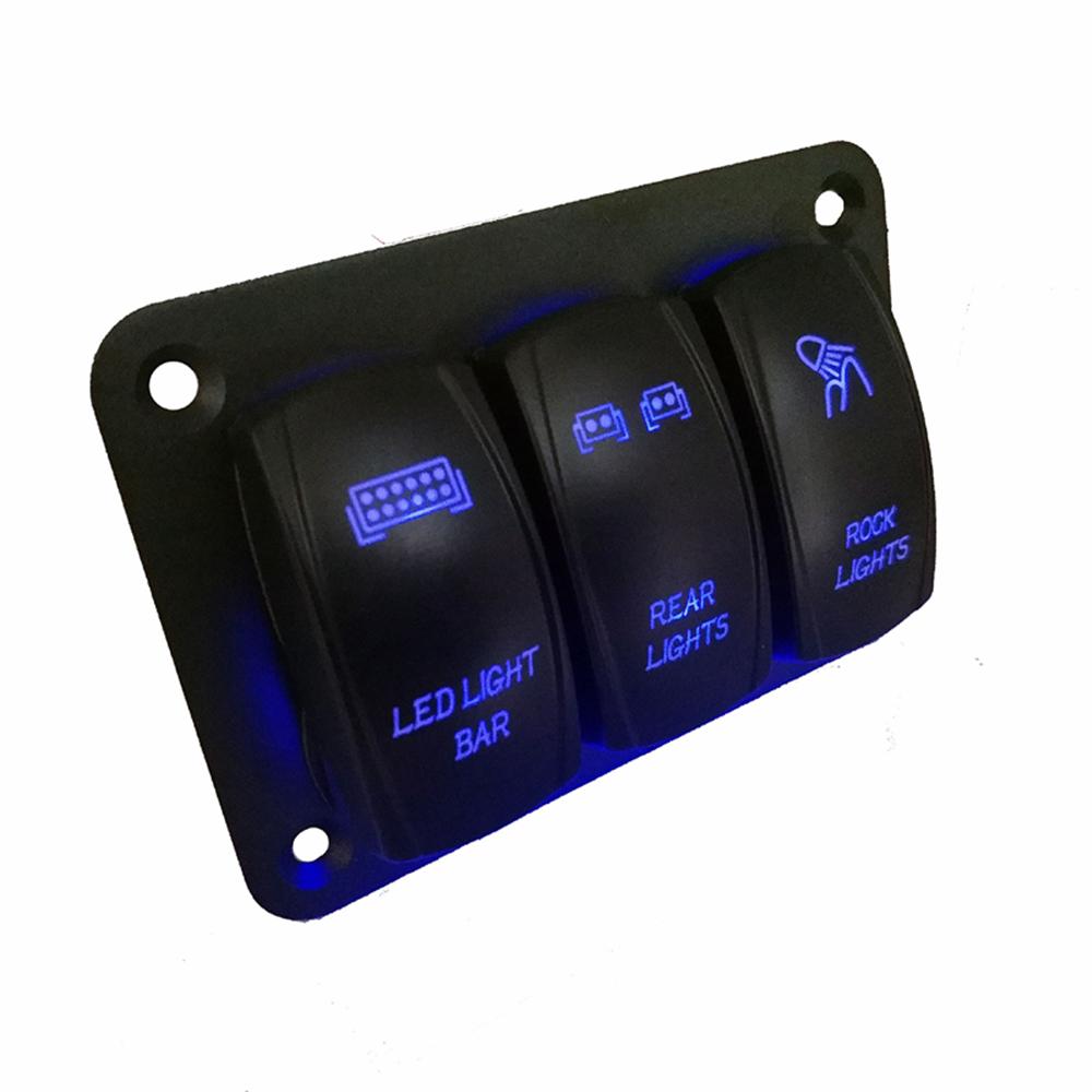 New 12V/24V 3 Gang Toggle Rocker Switch Panel Blue LED Light for Car Marine Boat