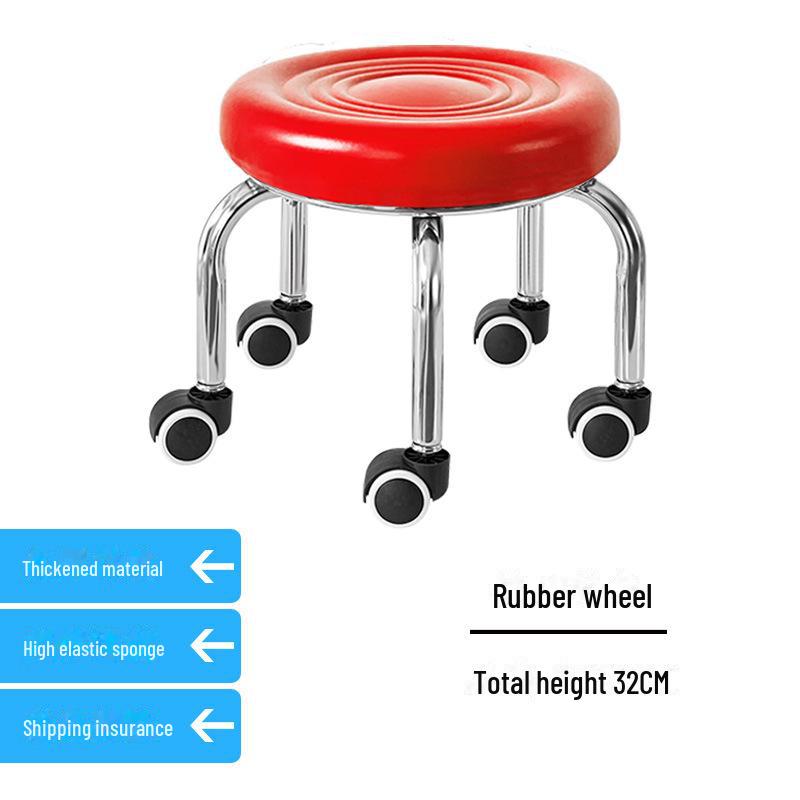 Silent Mobile Beauty Stool with Universal Wheels - Multifunctional, Low-Profile, Round Design for Home or Studio Use.