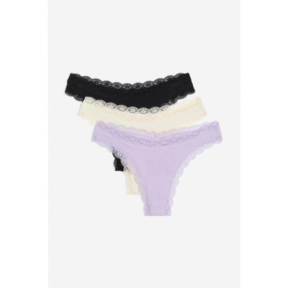 

H&M Cotton Thong Briefs 3 Piece Set Light Purple Light Beige Black 1121600008