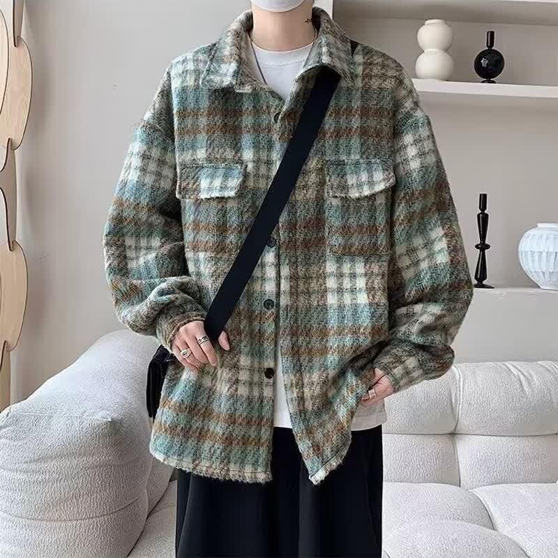 

Harrington Plaid Japanese Retro Double-Sided Stand-Up Collar Coach Jacket - Neutral Loose Fit for Men XL зелений