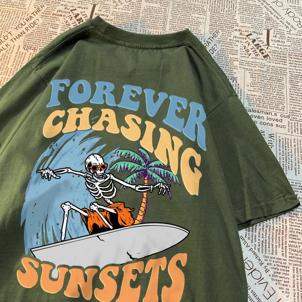 Forever Chasing Sunsets Fun Pattern Clothing Men Casual Cotton Tshirt Casual Crewneck Streetwear Harajuku Summer T-Shirts Women