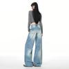 American retro light blue wide-leg jeans women's new high-waisted loose lazy wind mopping straight pants