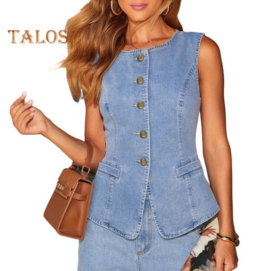 

Женские джинсовые наряды без рукавов повседневная майка без рукавов на пуговицах жилет с высокой талией широкие джинсовые брюки S Jacket