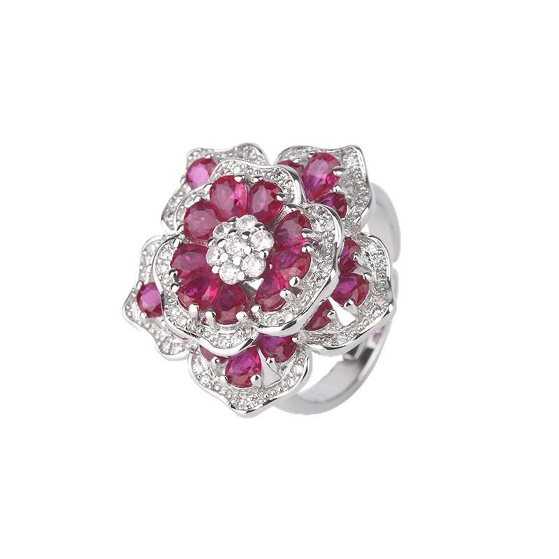 Anello in Diamante Micro-Borchiato TikTok Topazio Rubino Sangue di Piccione Anello Regolabile Donna