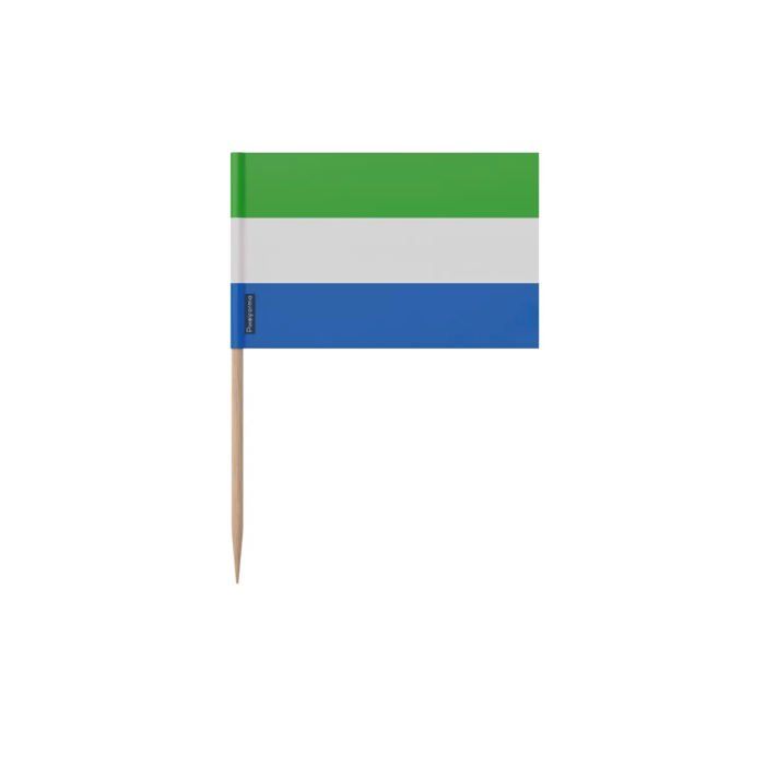 Zahnstocher Flagge Sierra Leone - 12 cm - 100 Stück - Klebeplastik - Bambusstab - Pixelform