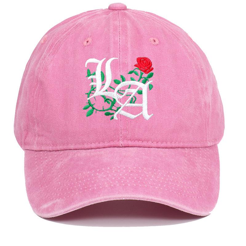Trendy LA Rose Embroidered Washed Baseball Cap