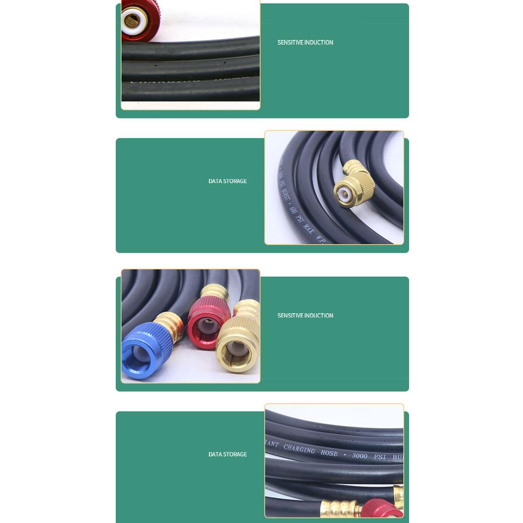 Set of 3 AC Refrigerant Hose Set Manifold Gauge Hose Natural Rubber Material Air Conditioning Refrigerant Filling Hoses