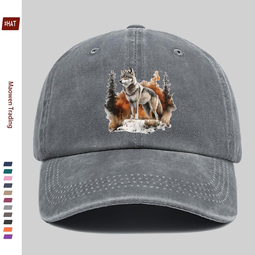 pc Gray Wolf And Forest Snow Scene Printed Baseball Cap Casual Trucker Sun Hat Comfortable Lightweight Papa Hat Dad Mom Beac
