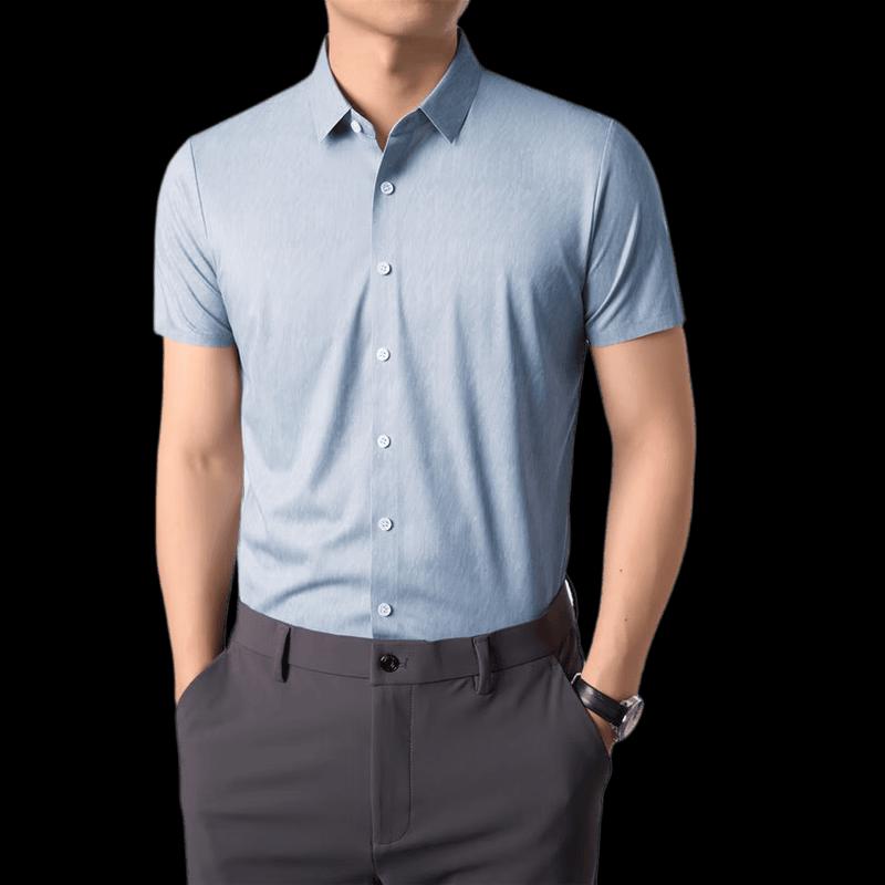 ROMON Men's Silk-Blend Ice Silk Short Sleeve Polo Shirt