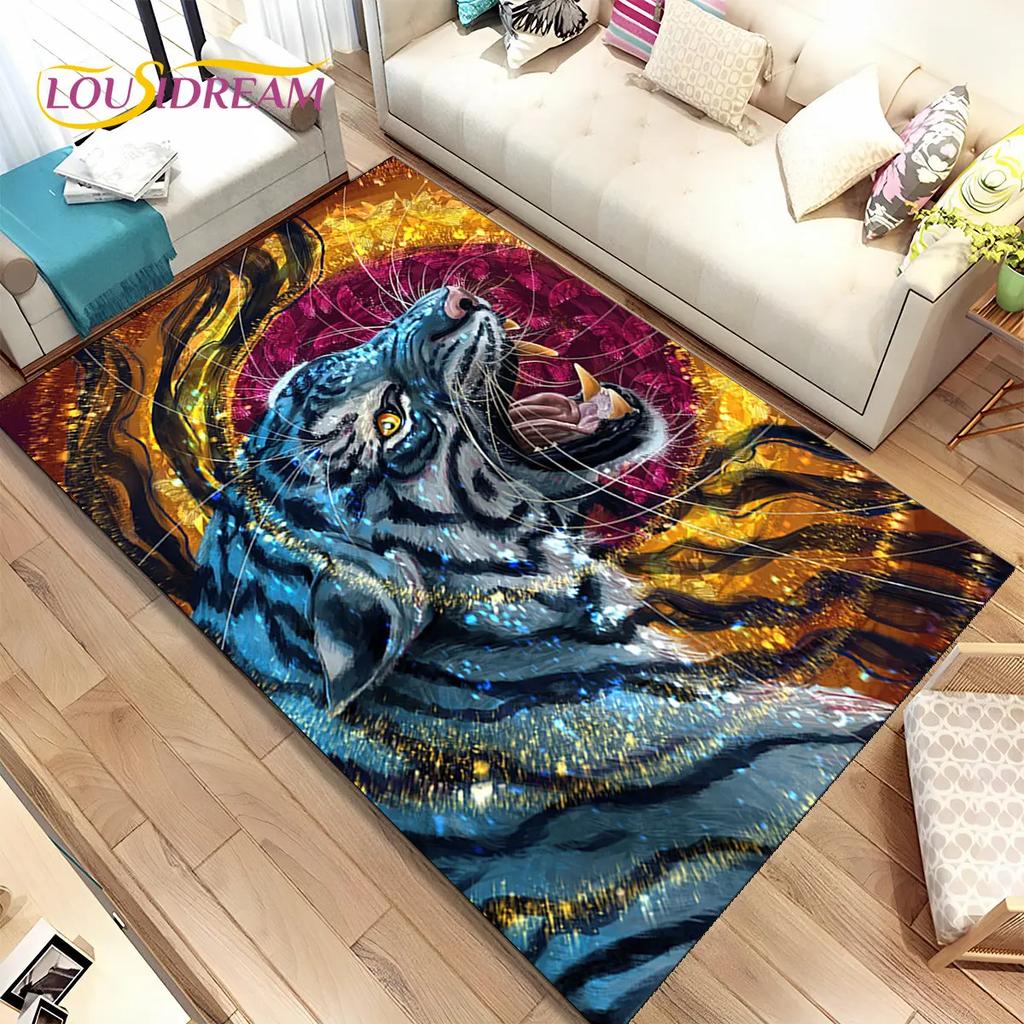 Beast Animal Tiger,Sabretooth Cartoon Area Rug,Carpet for Home Living Room Bedroom Sofa Doormat Kitchen Decor,Non-slip Floor Mat