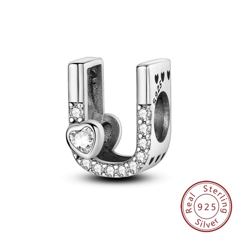 New 925 Silver Charm Beads 26 Letter Alphabet A-Z Charm Fit Original Charms Bracelet DIY Birthday Jewelry Gift Making