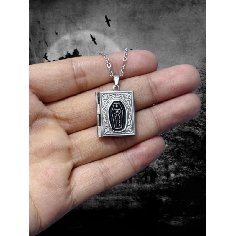 Jun An Retro Gothic Black Coffin Book Necklace