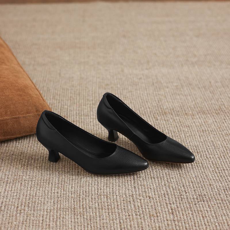 Krazing Pot Genuine Leather Round Toe Thin Heels Summer Shoes Solid Big Size 42 Shallow Decoration Women Shallow Pumps